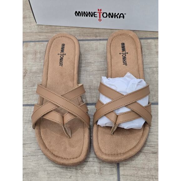 Minnetonka New Sunny Thong Sandals Flip flops size 10 Leather - Picture 1 of 7